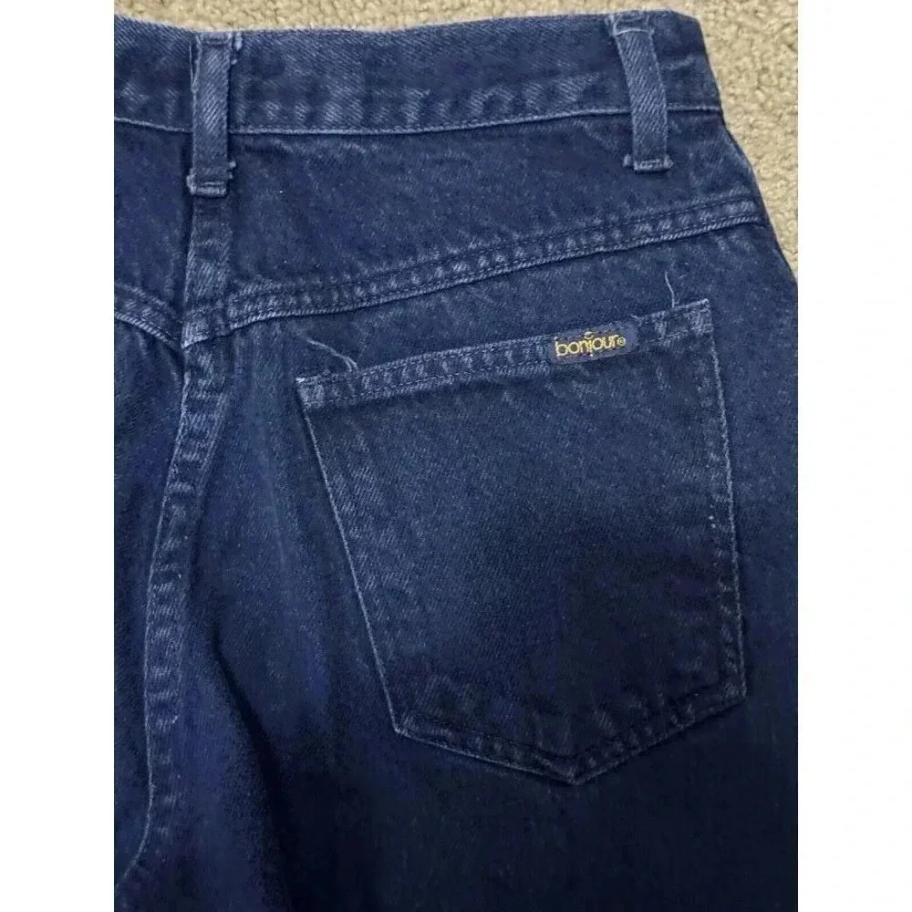BONJOUR Vintage 80s 90s Womens Jeans Button Fly High Rise Dark Blue 26x30 Retro